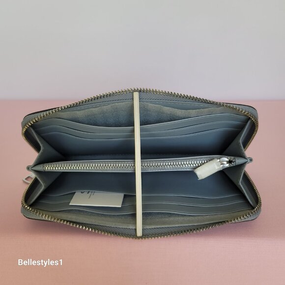 COACH Slim Accordion Smooth Leather Zip-Around Wallet – Grey Blue color ⭐ - Picture 14 of 16